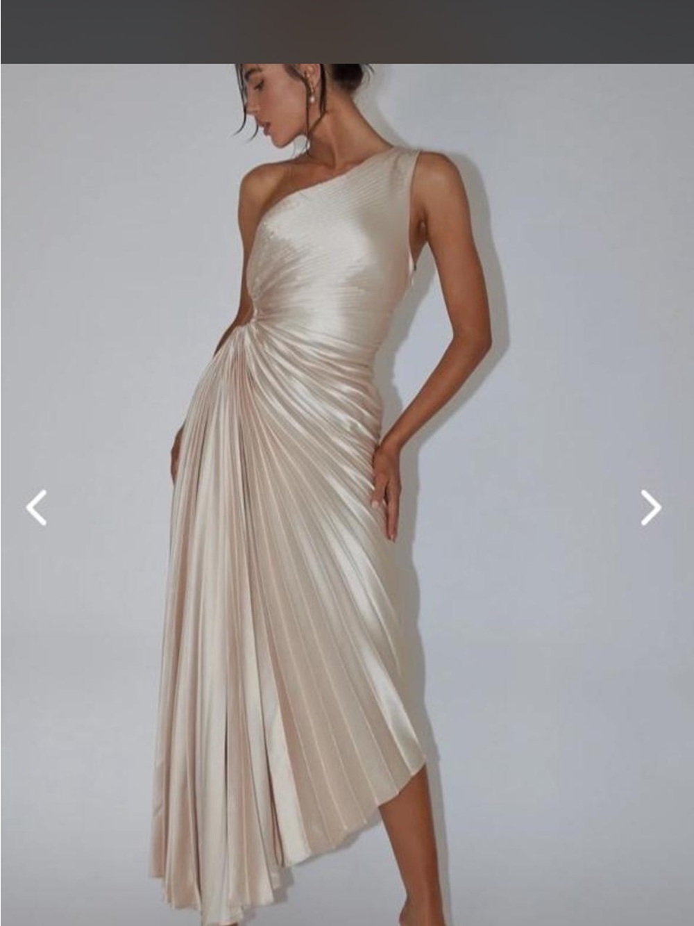 Selfie Leslie One-Shoulder Pleated Satin Dress in Ivory